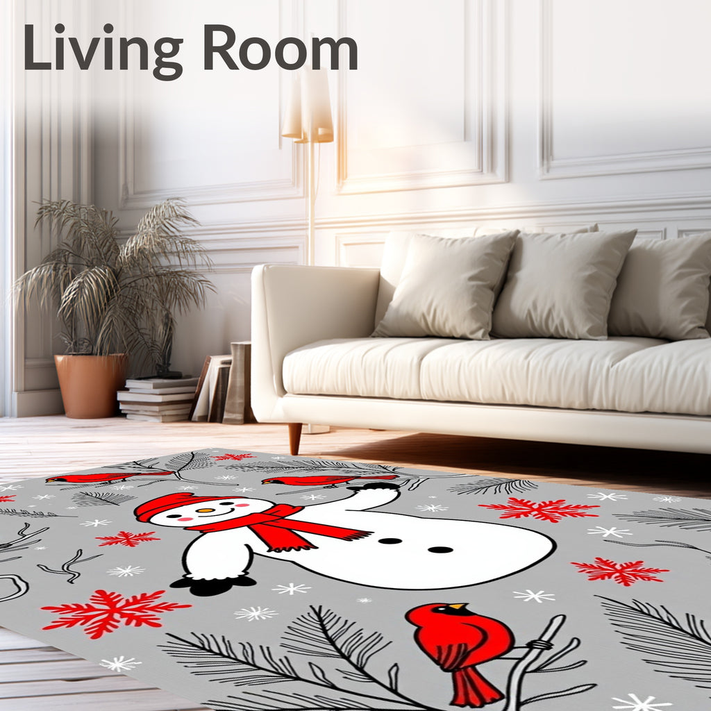 Red Cardinal Snowman Winter Wonderland Rug