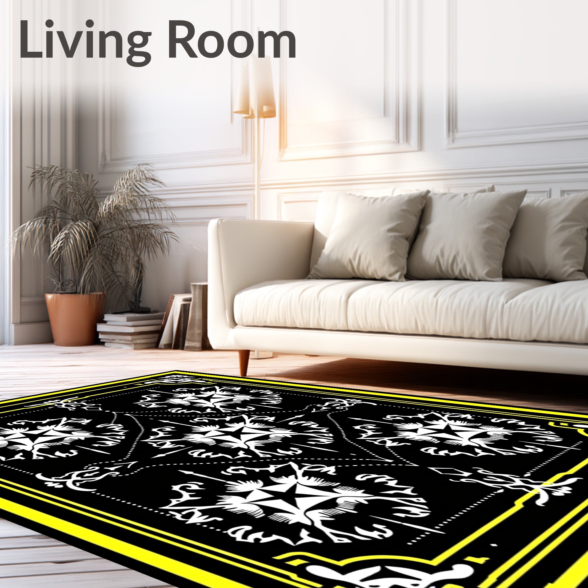 Bold Yellow Black Starburst Adornment Rug