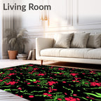 Red Berry Green Foliage Branches Rug