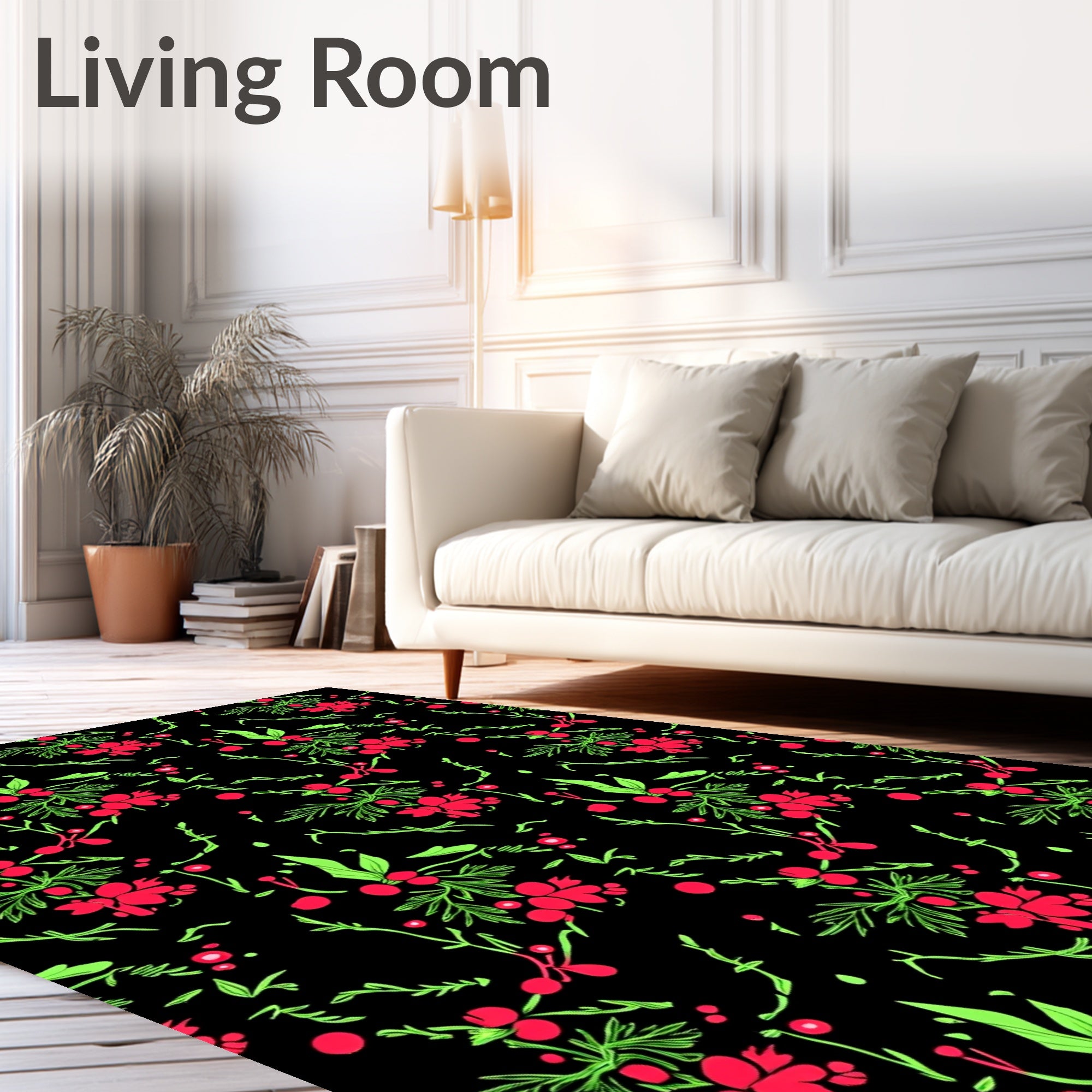 Red Berry Green Foliage Branches Rug