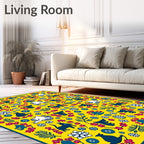 Vibrant Yellow Folk Animal Floral Rug