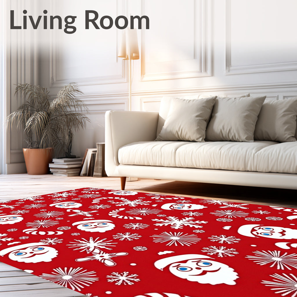 Red Christmas Santa Snowflake Candy Cane Rug