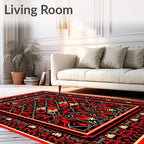 Bold Red Black Tribal Symmetry Rug