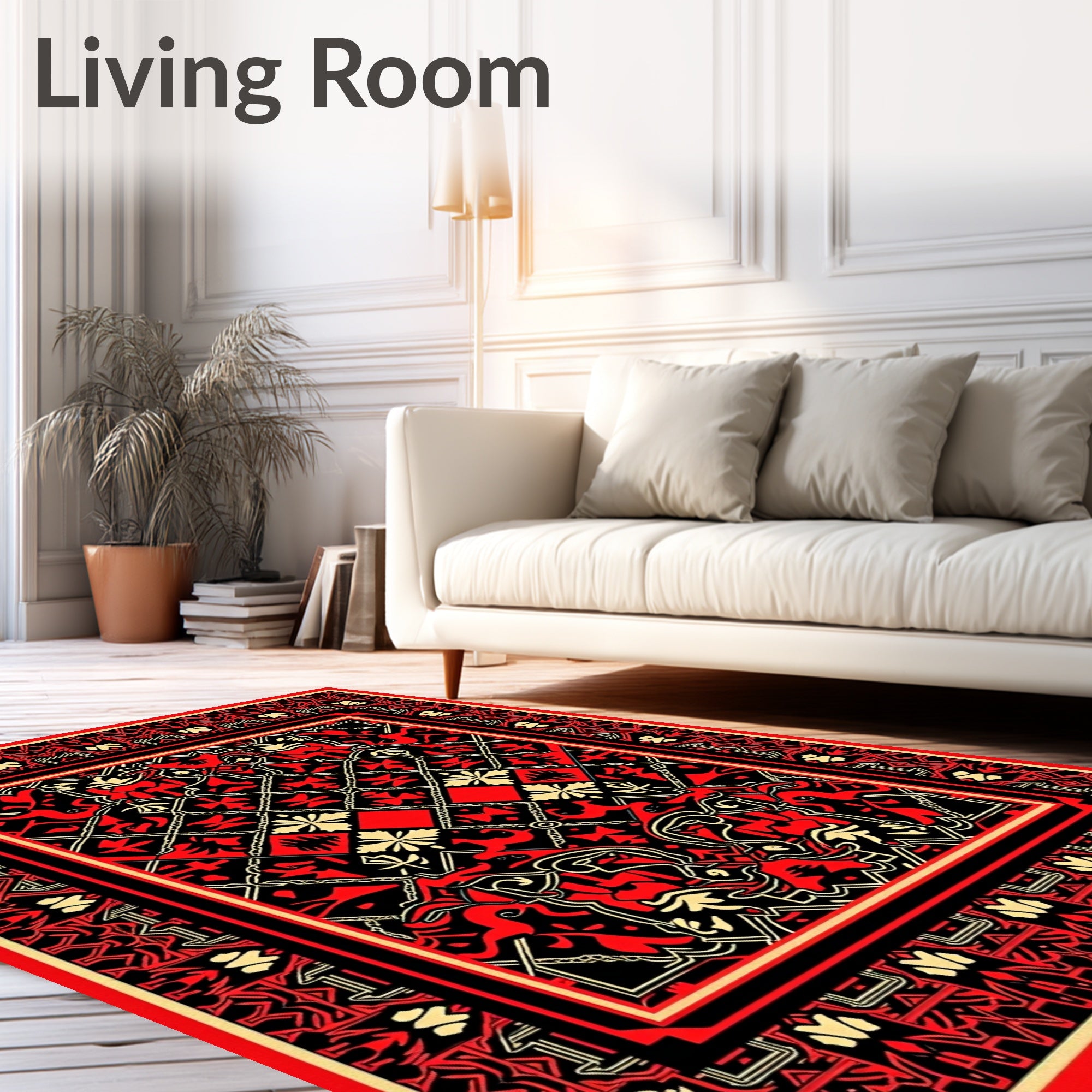 Bold Red Black Tribal Symmetry Rug