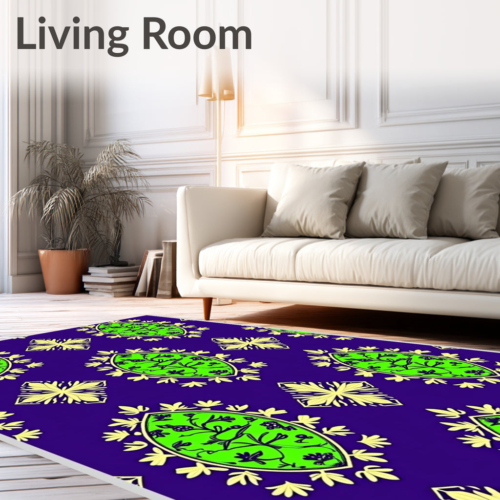 Electric Green Oval Floral Medallion Rug