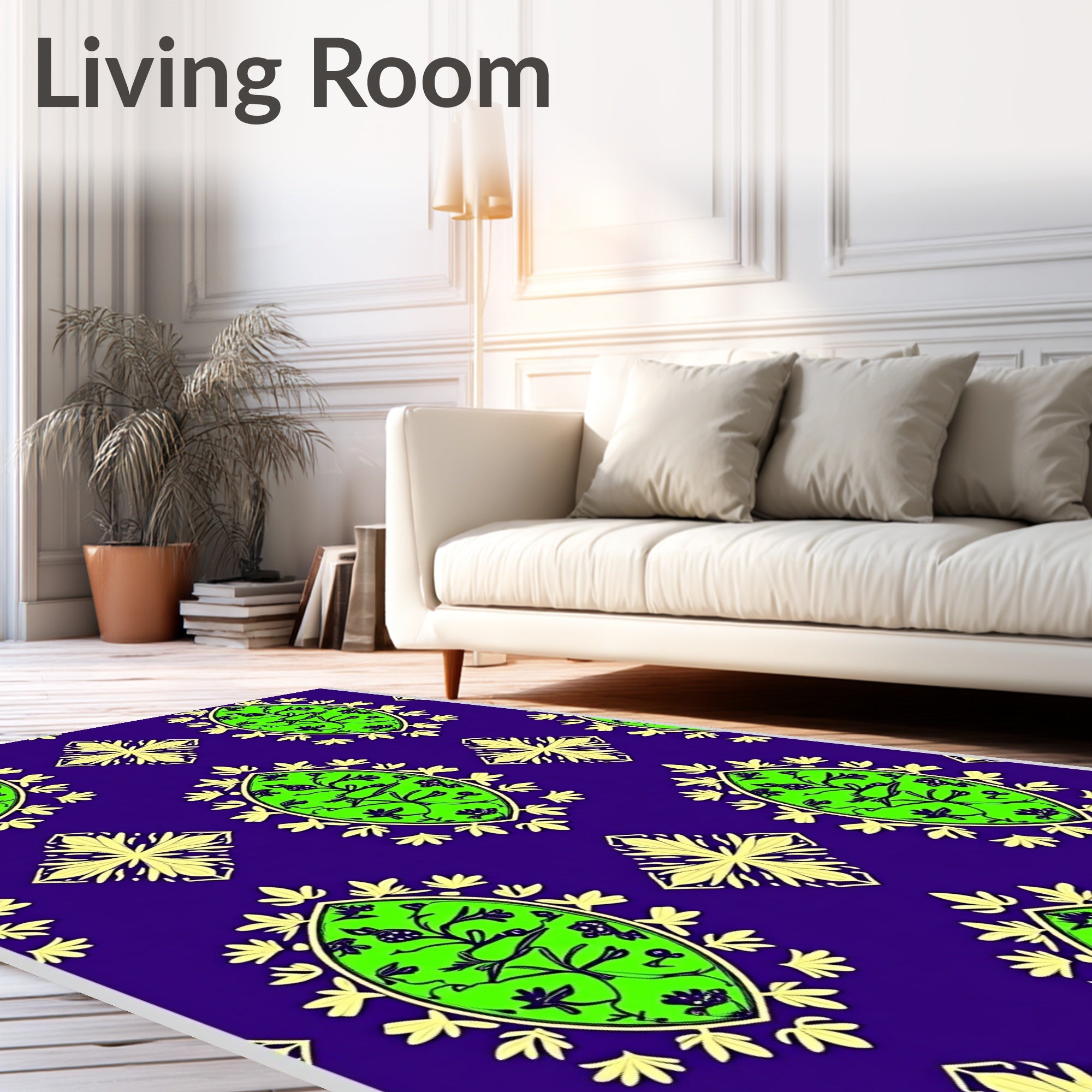 Electric Green Oval Floral Medallion Rug