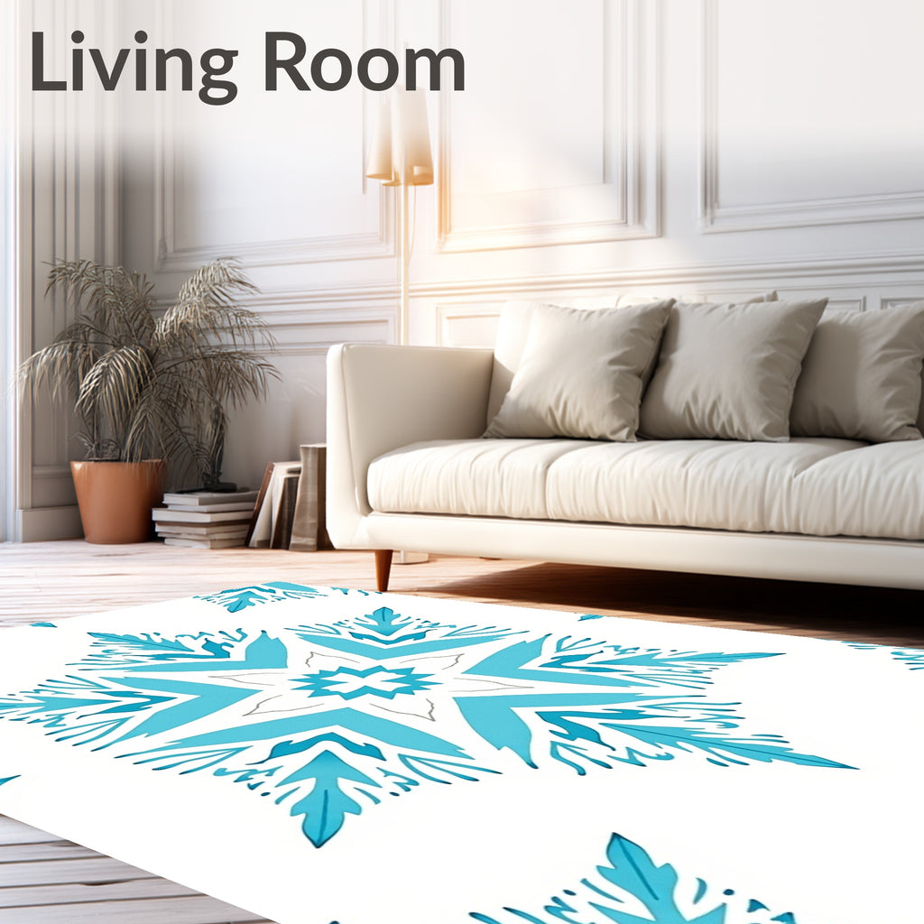 Aqua Snowflake Geometric Medallion Rug