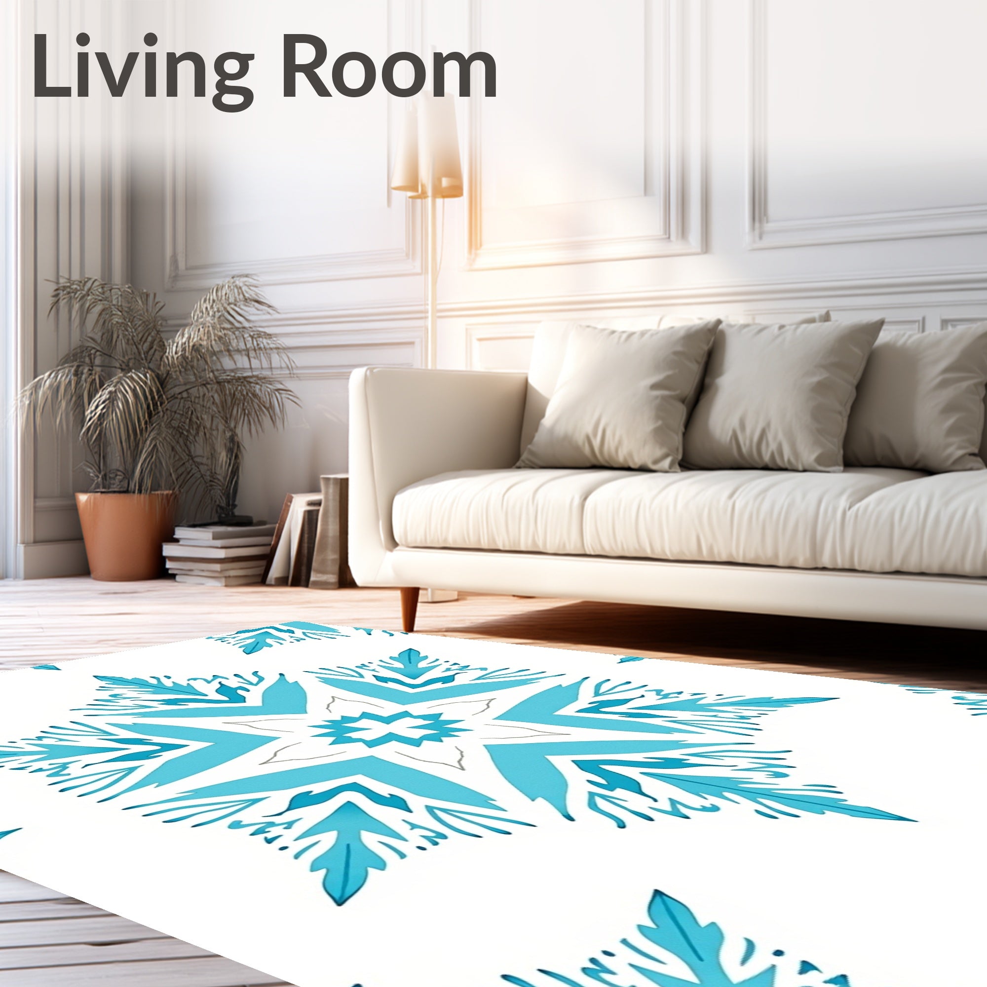 Aqua Snowflake Geometric Medallion Rug
