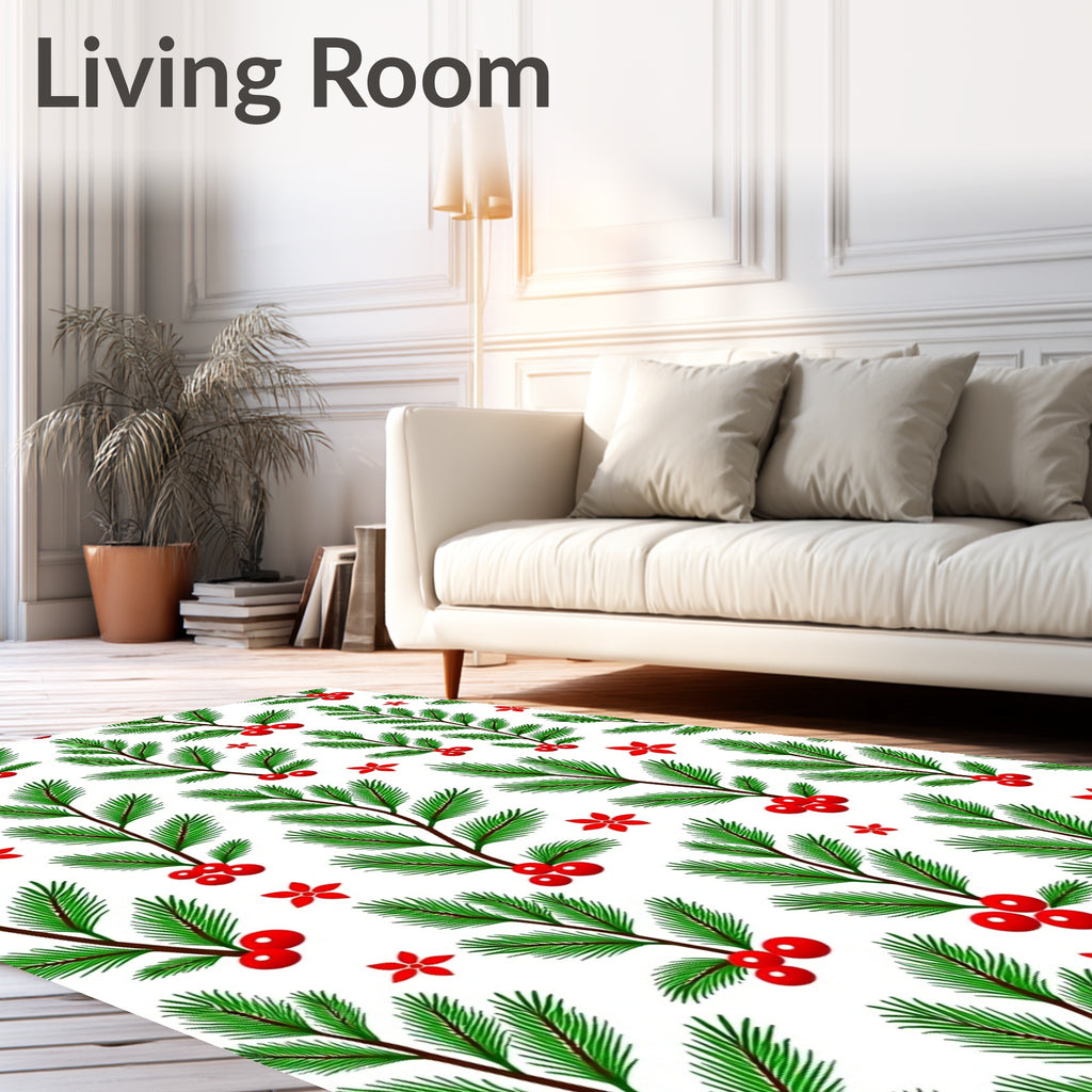 Christmas Holly Berry Pine Branch Rug
