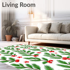 Christmas Holly Berry Pine Branch Rug