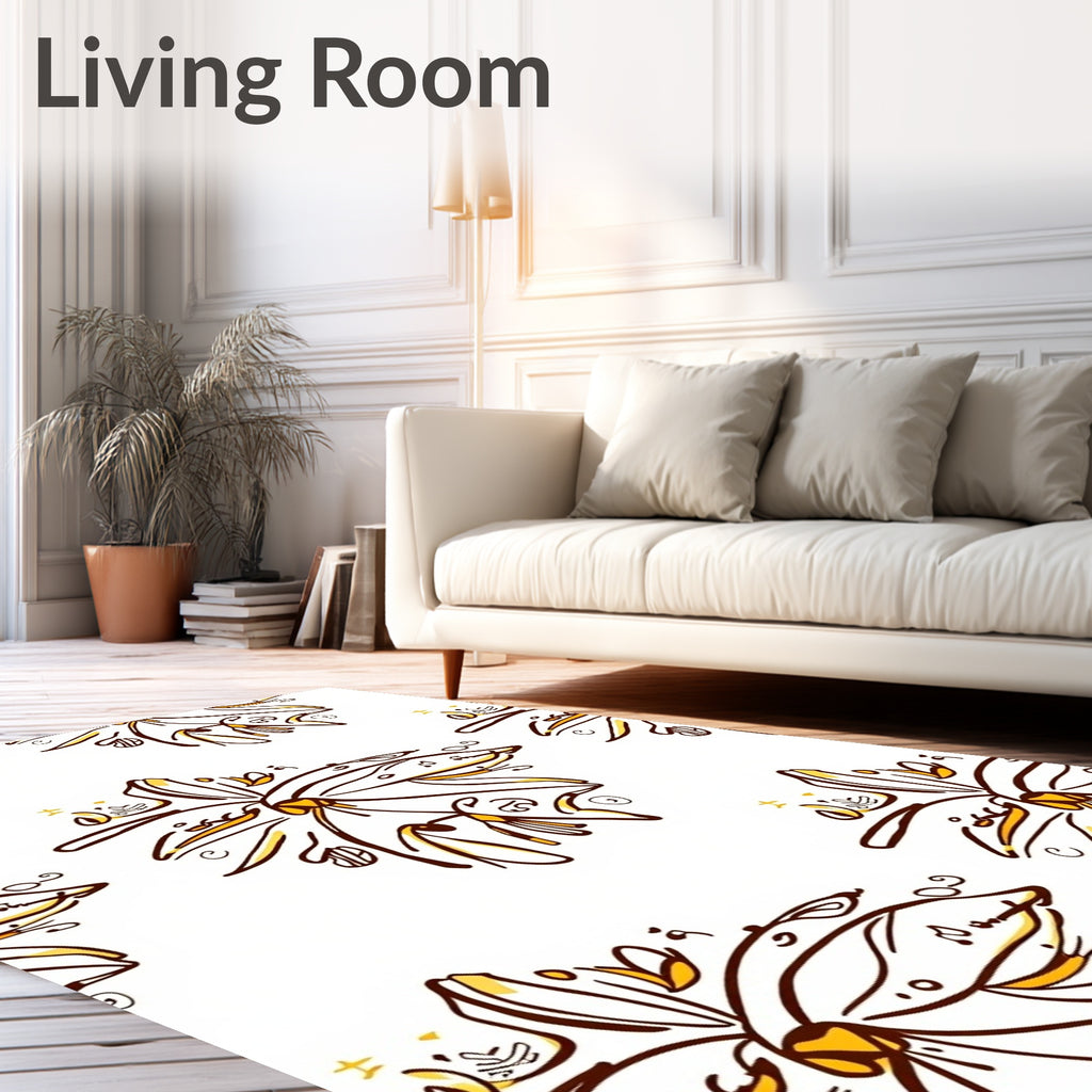Brown Yellow Sketchy Floral Medallions Rug