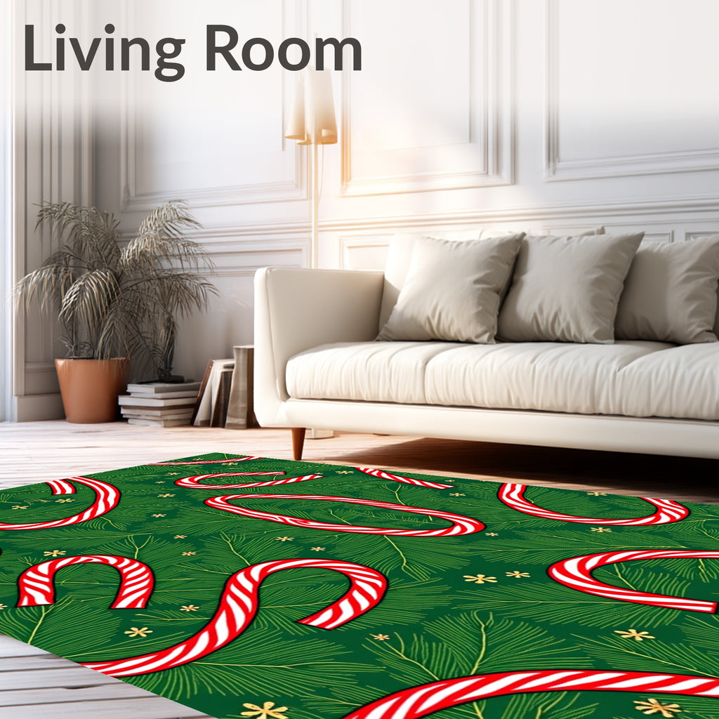 Red White Candy Cane Green Pine Accent Rug