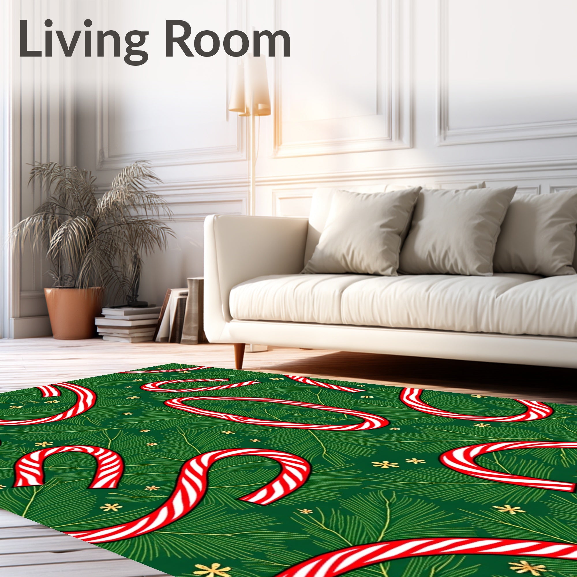 Red White Candy Cane Green Pine Accent Rug