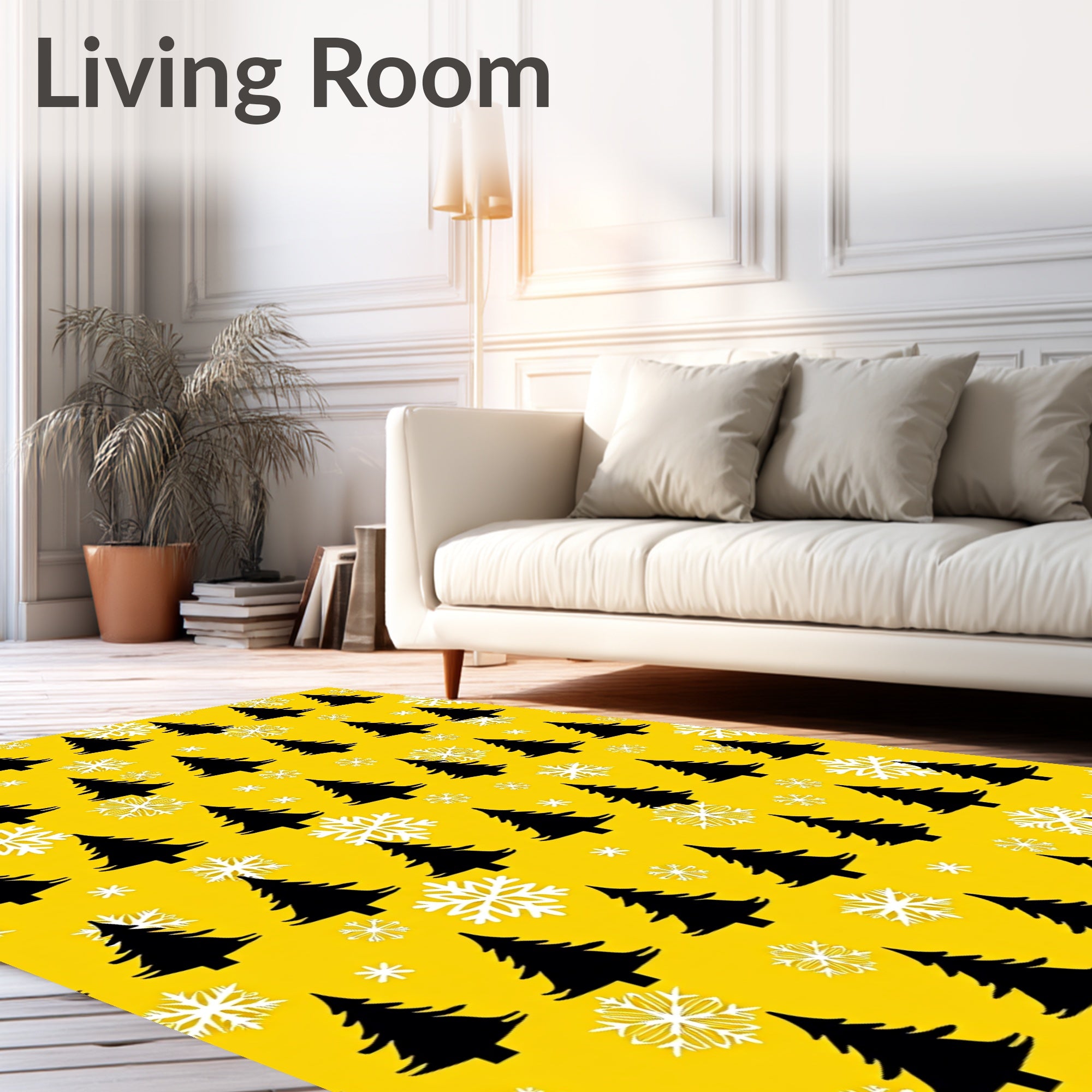 Christmas Trees Snowflakes Yellow Repeat Rug