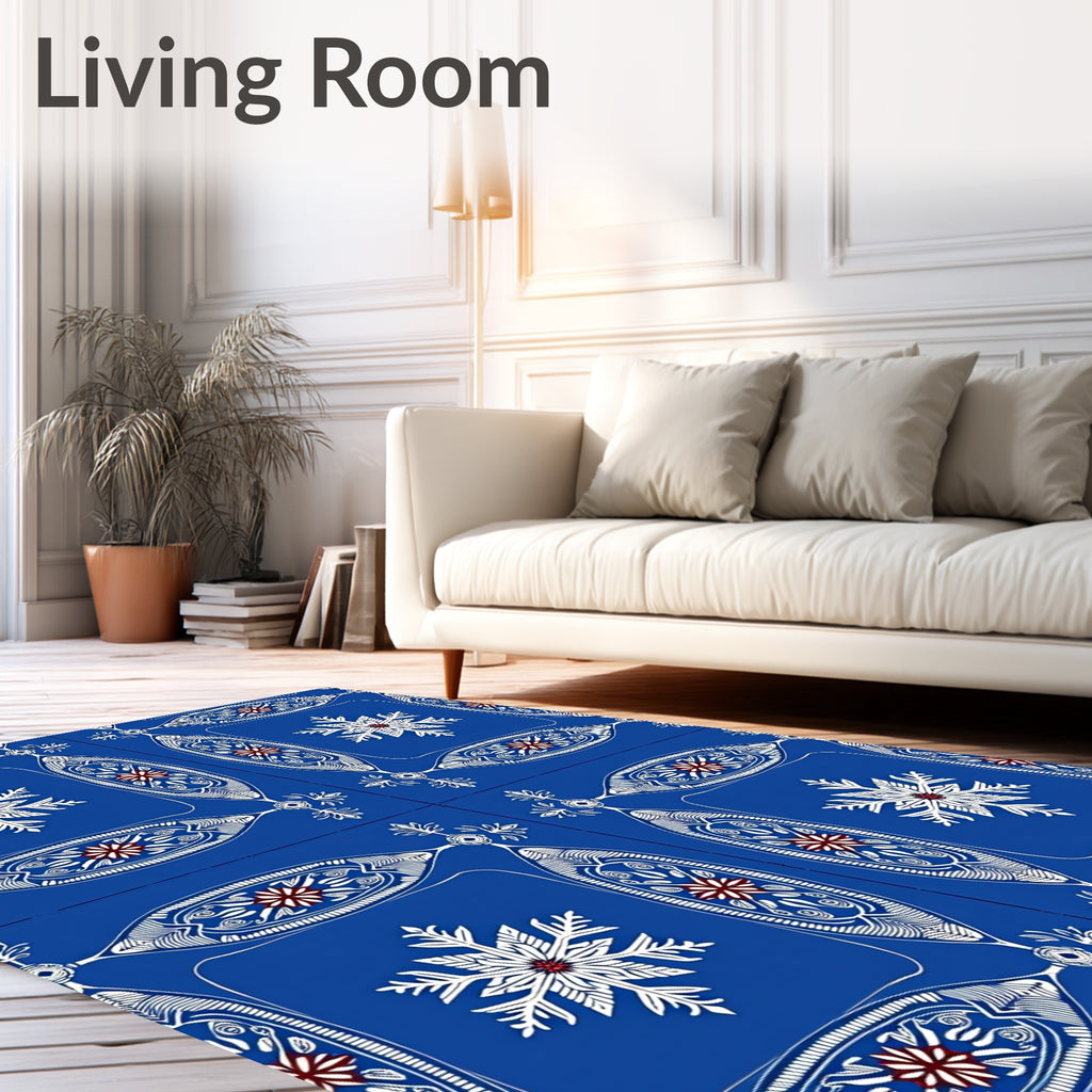 Deep Blue Snowflake Ornamental Collection Rug