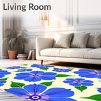 Bright Blue Floral Garden Swirls Rug