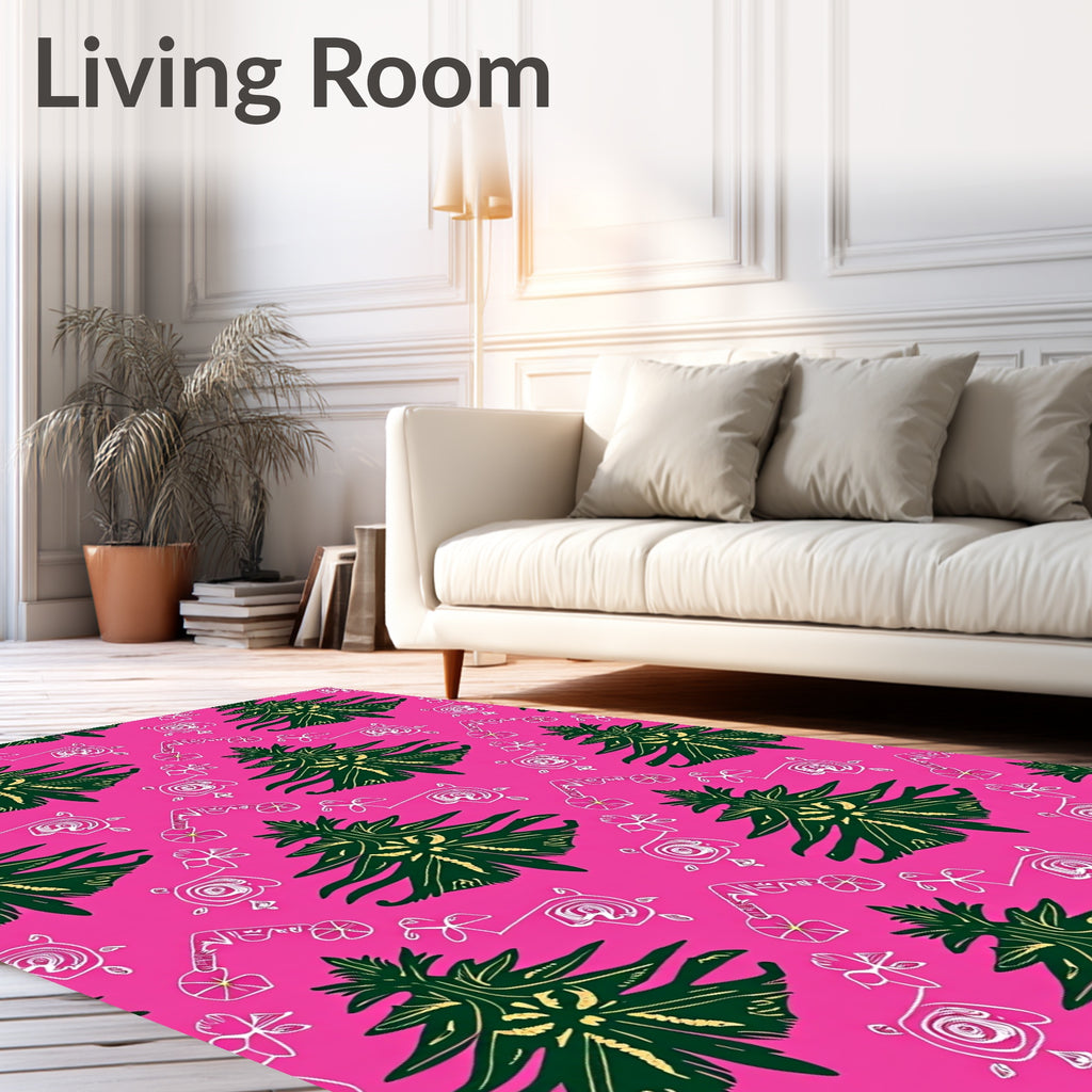 Whimsical Pink Christmas Tree Garland Rug