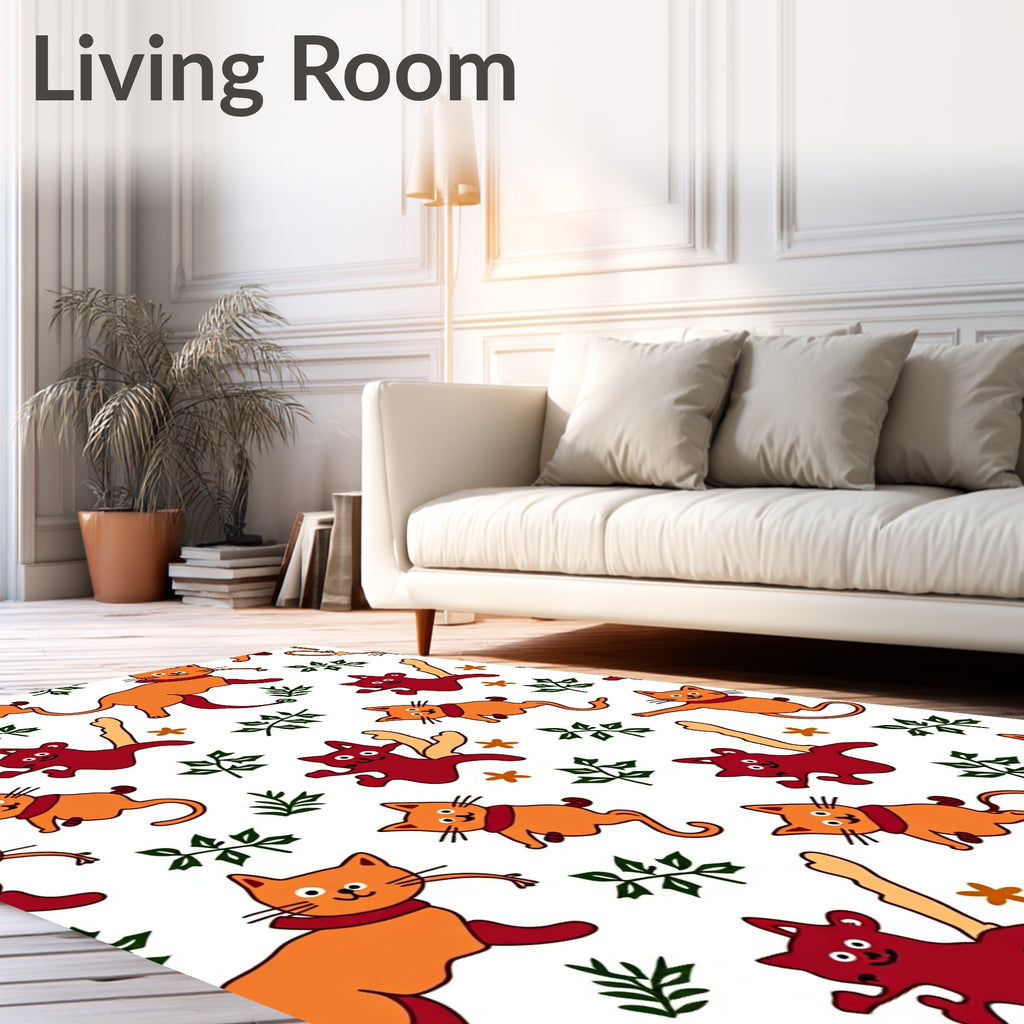 Playful Orange Red Cat Scatter Rug