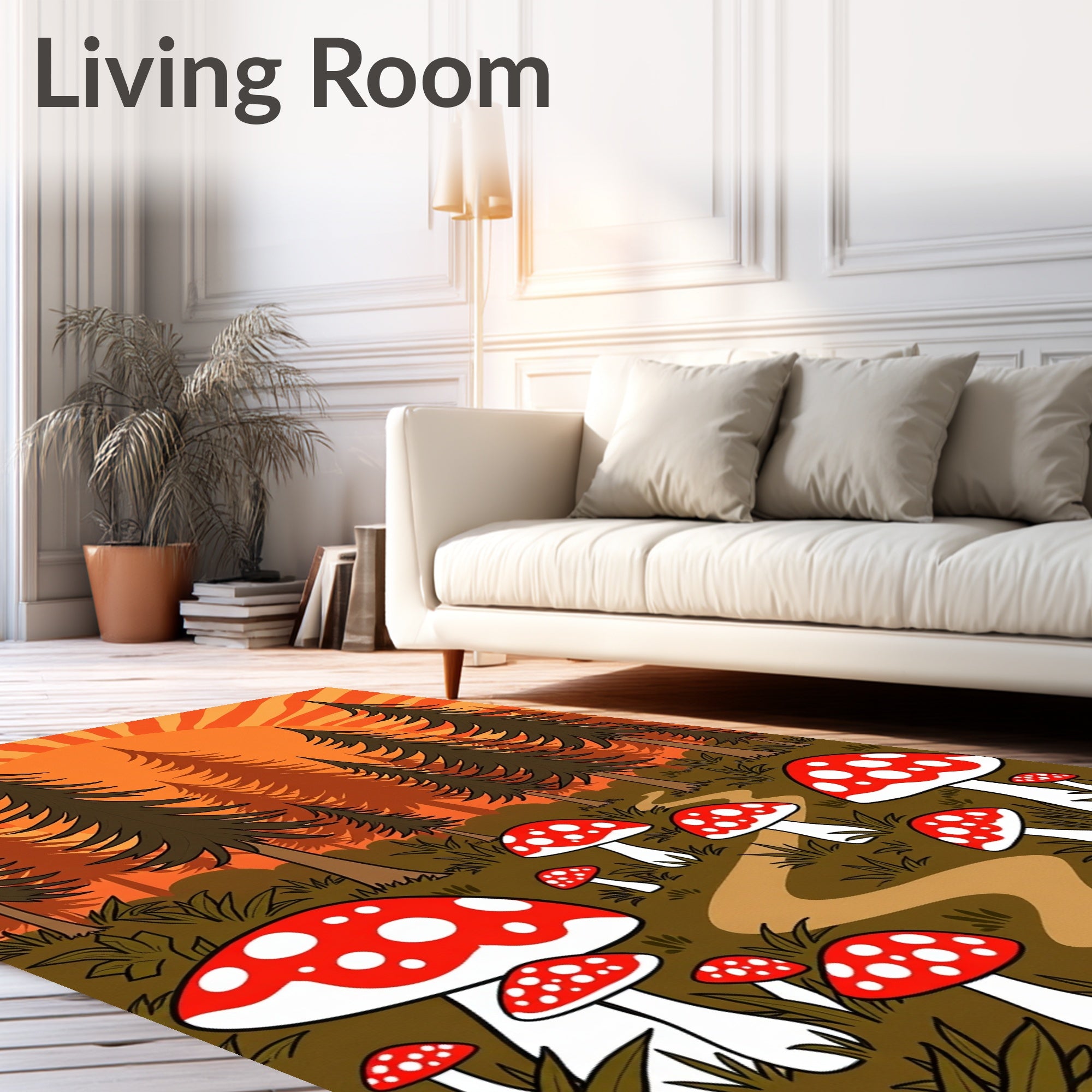 Whimsical Red Mushroom Forest Path Rug