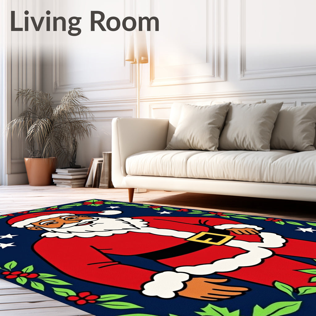 Holiday Santa Claus Holly Border Rug