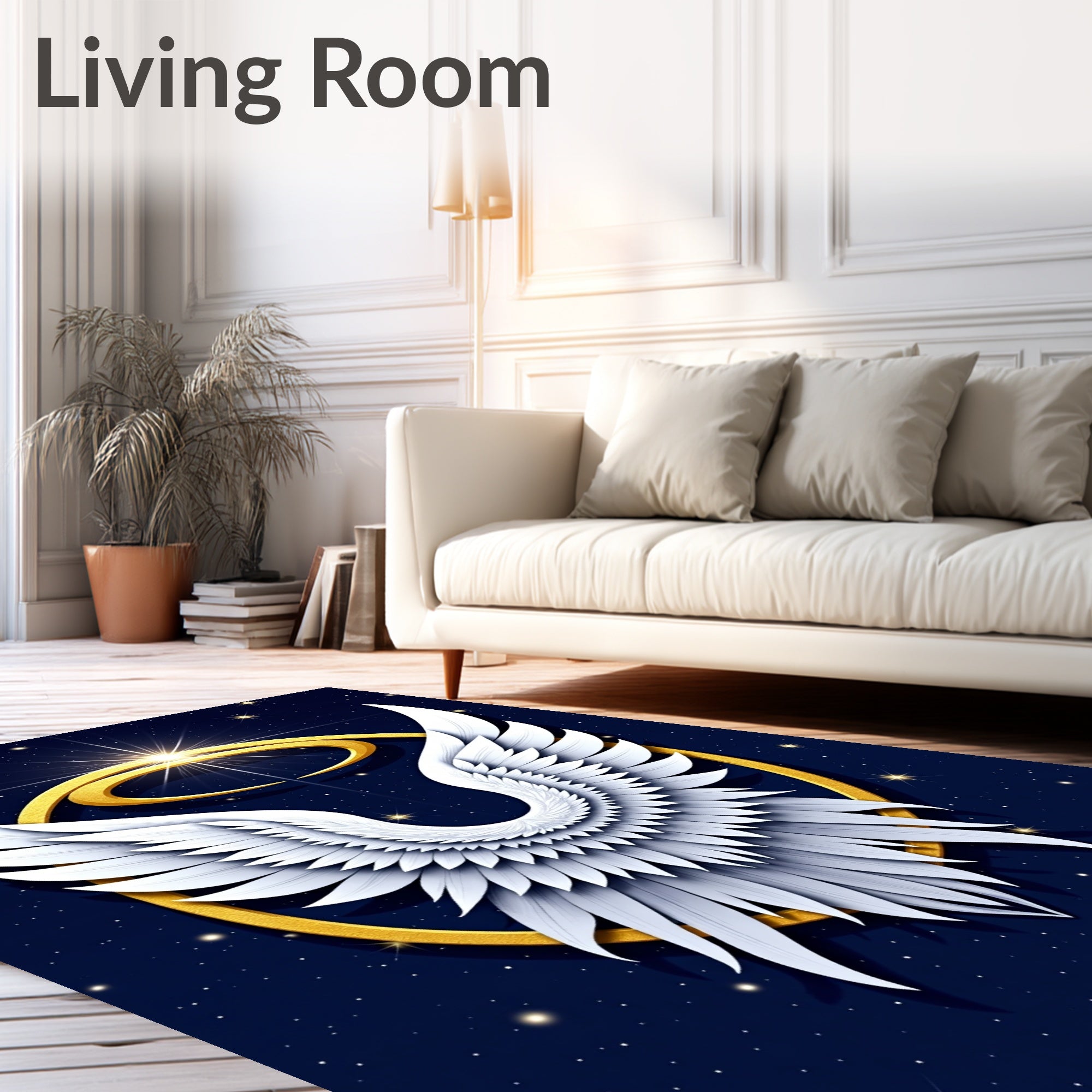 Celestial White Angel Wings Starry Night Rug