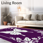 Purple White Butterfly Floral Frame Rug