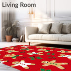 Christmas Gingerbread Man Holly Red Rug