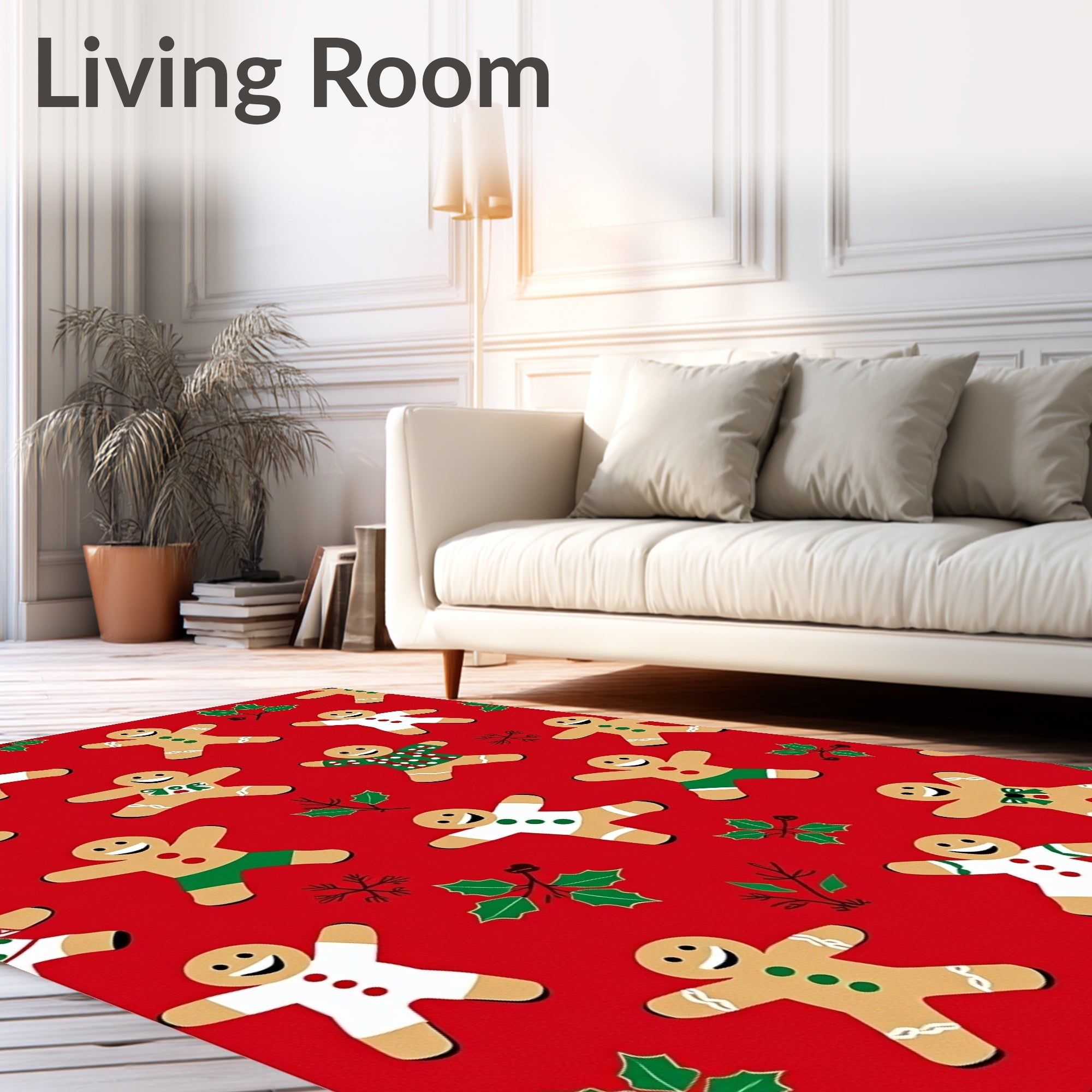 Christmas Gingerbread Man Holly Red Rug