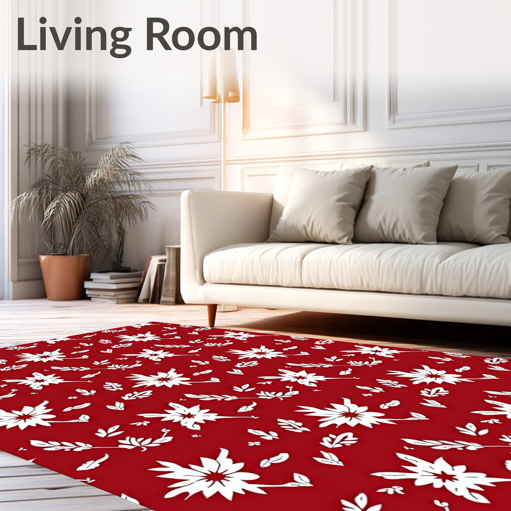 Crimson White Floral Botanical Scatter Rug