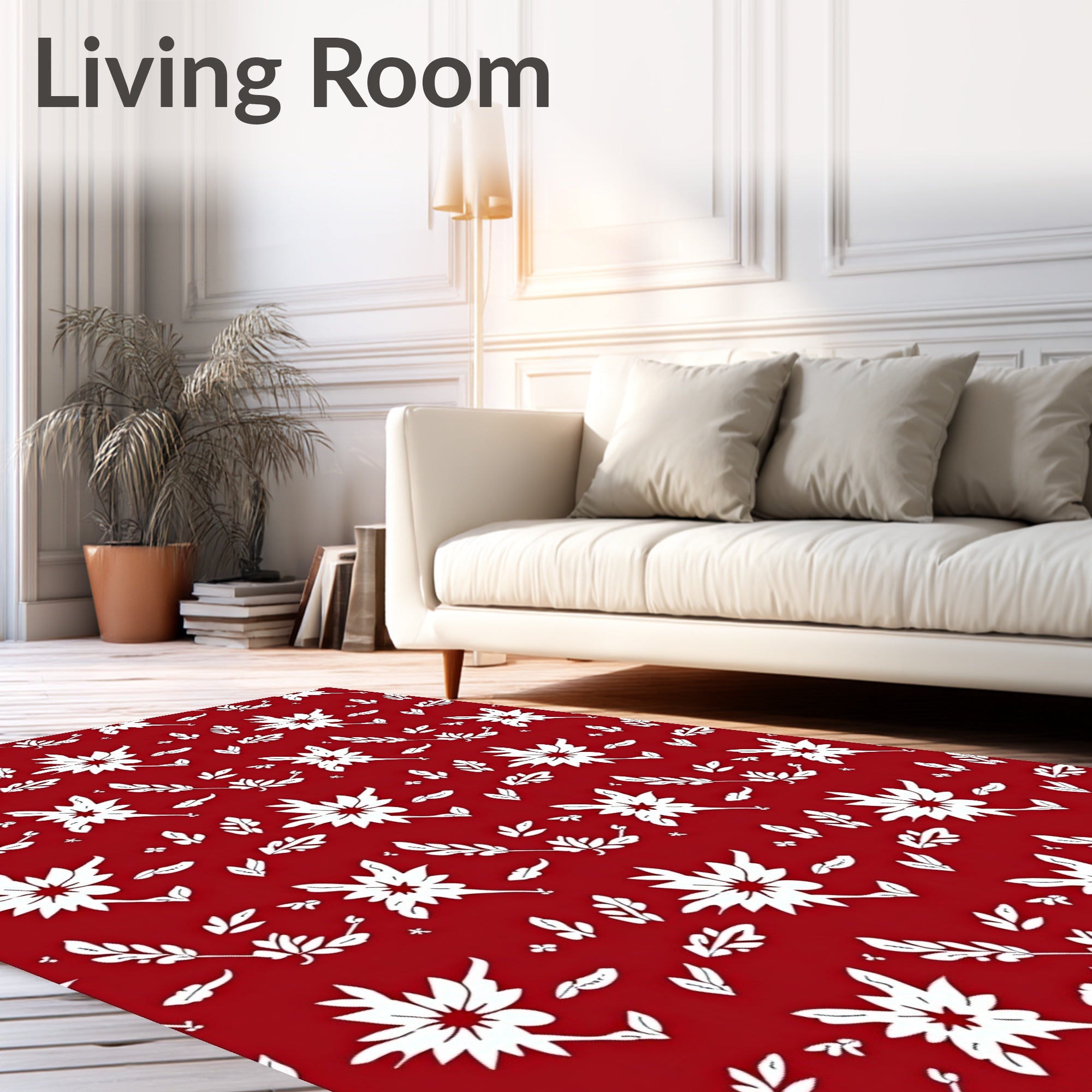Crimson White Floral Botanical Scatter Rug