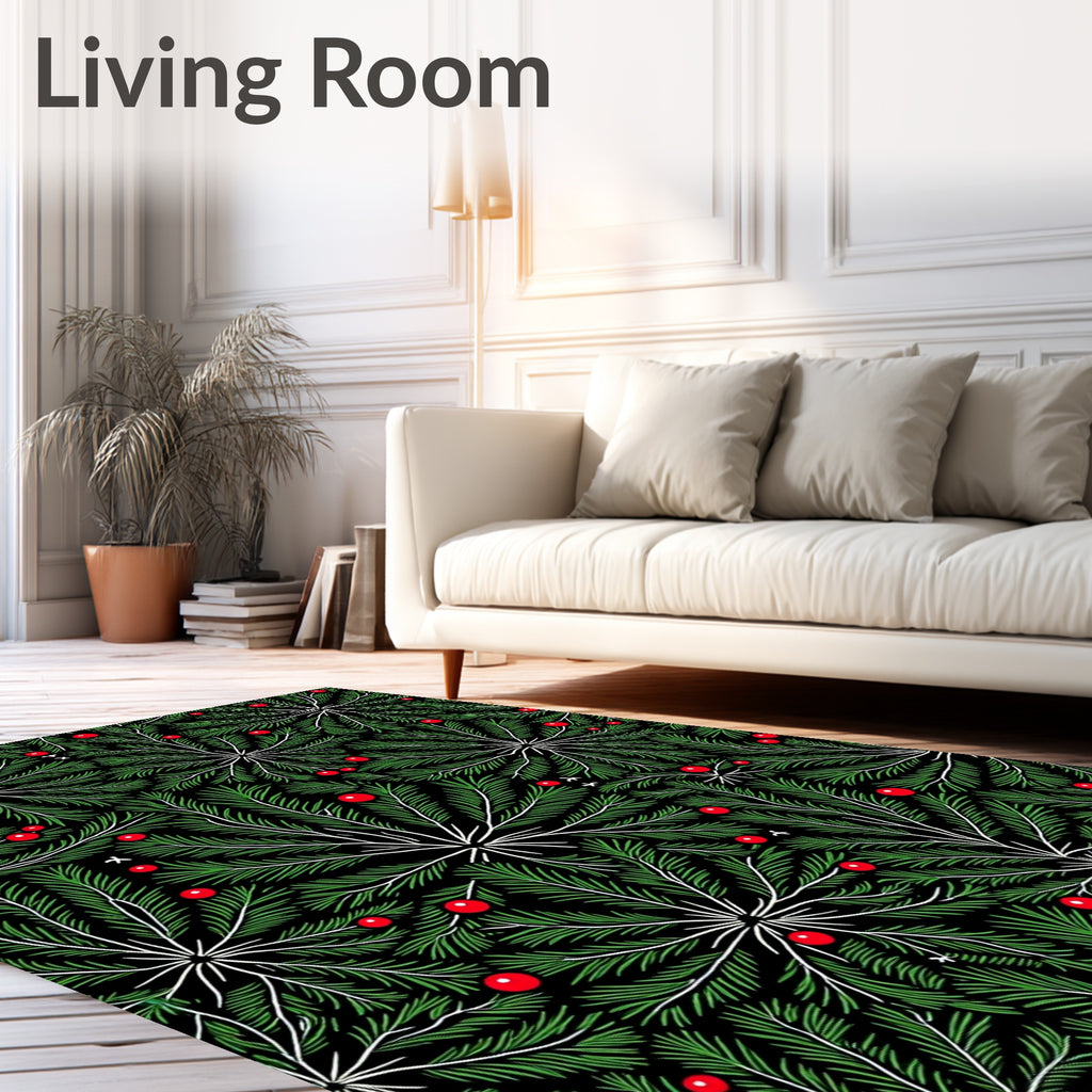 Green Pine Needle Red Berry Radiating Rug