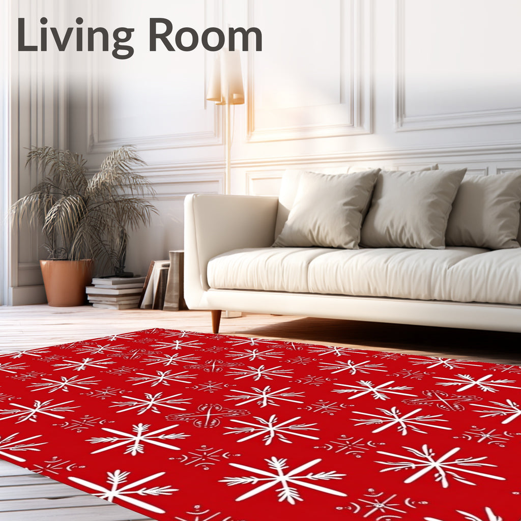 Red White Snowflake Medallion Collage Rug