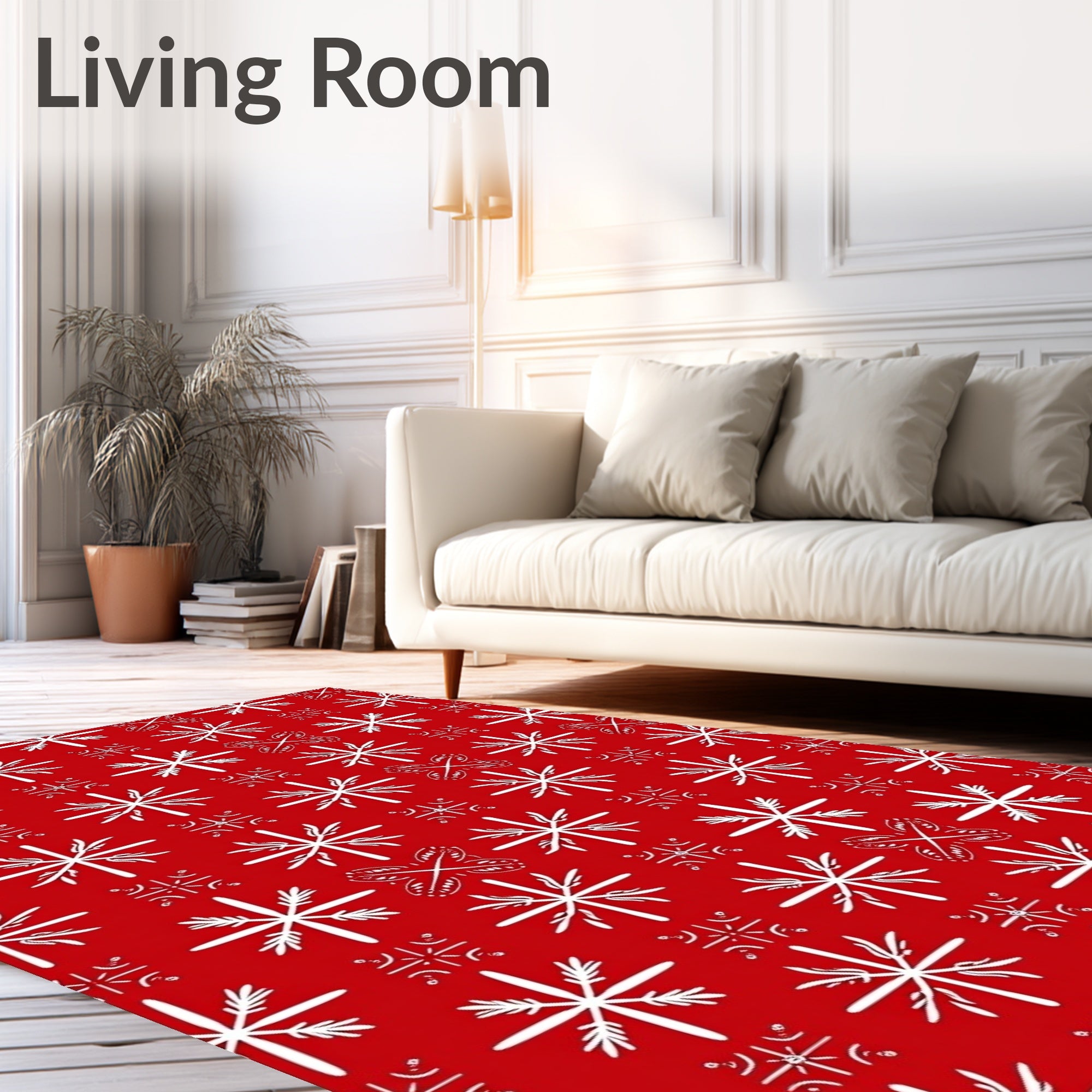 Red White Snowflake Medallion Collage Rug