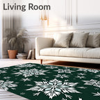 Winter White Snowflake Forest Green Rug
