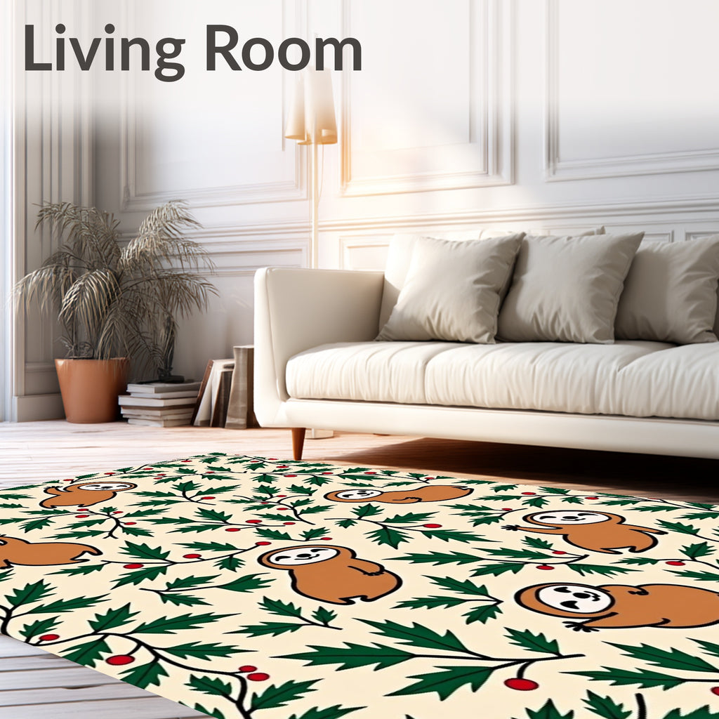 Cute Sloth Holly Berry Background Rug