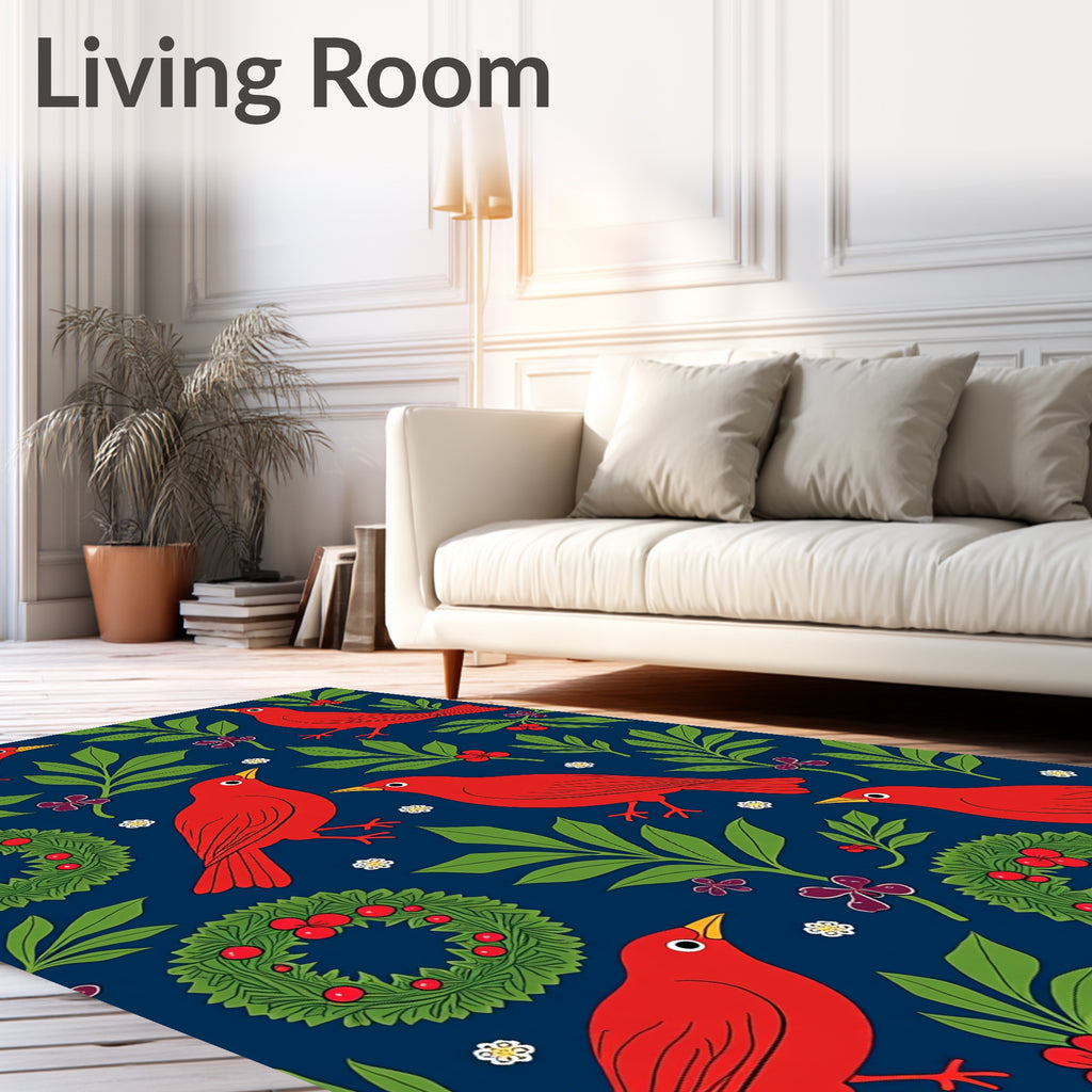 Red Cardinals With Holly Wreaths Rug
