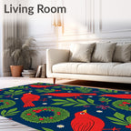 Red Cardinals With Holly Wreaths Rug
