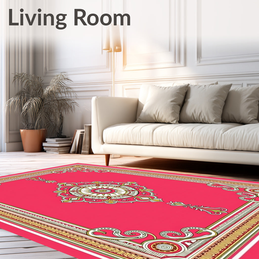 Vibrant Red Rococo Medallion Rug