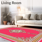 Vibrant Red Rococo Medallion Rug