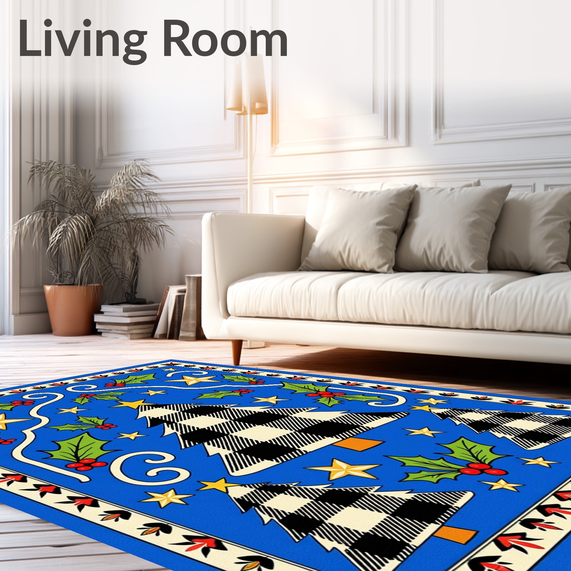 Blue Buffalo Check Christmas Trees Holly Stars Rug