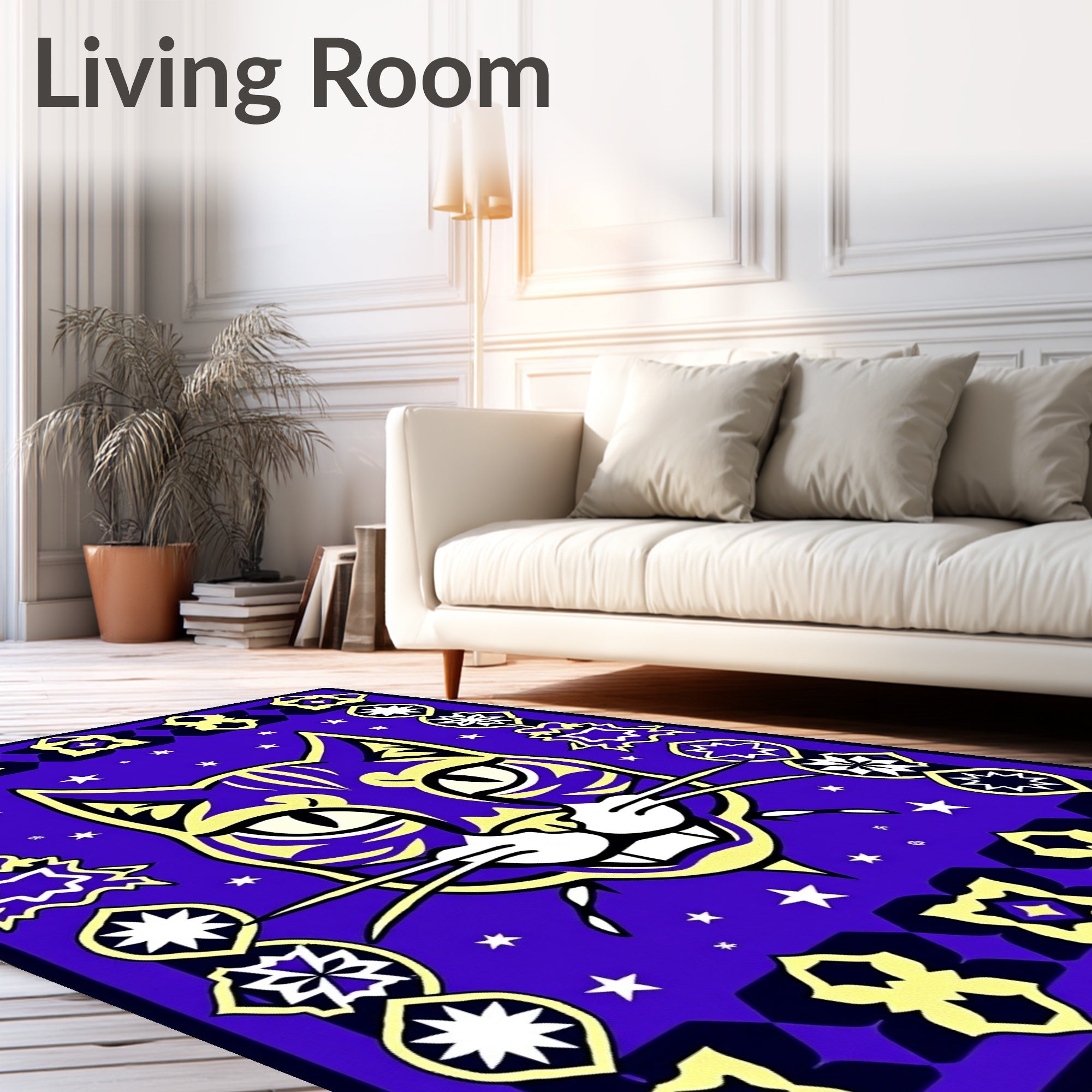 Mystical Purple Cat Starry Night Rug