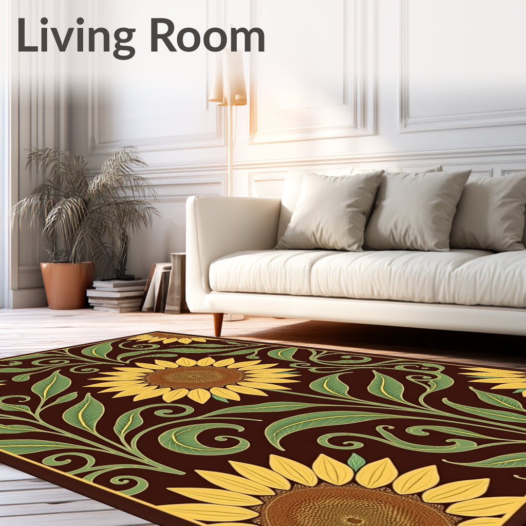 Yellow Sunflower Garden Brown Floral Rug