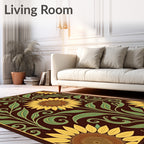Yellow Sunflower Garden Brown Floral Rug