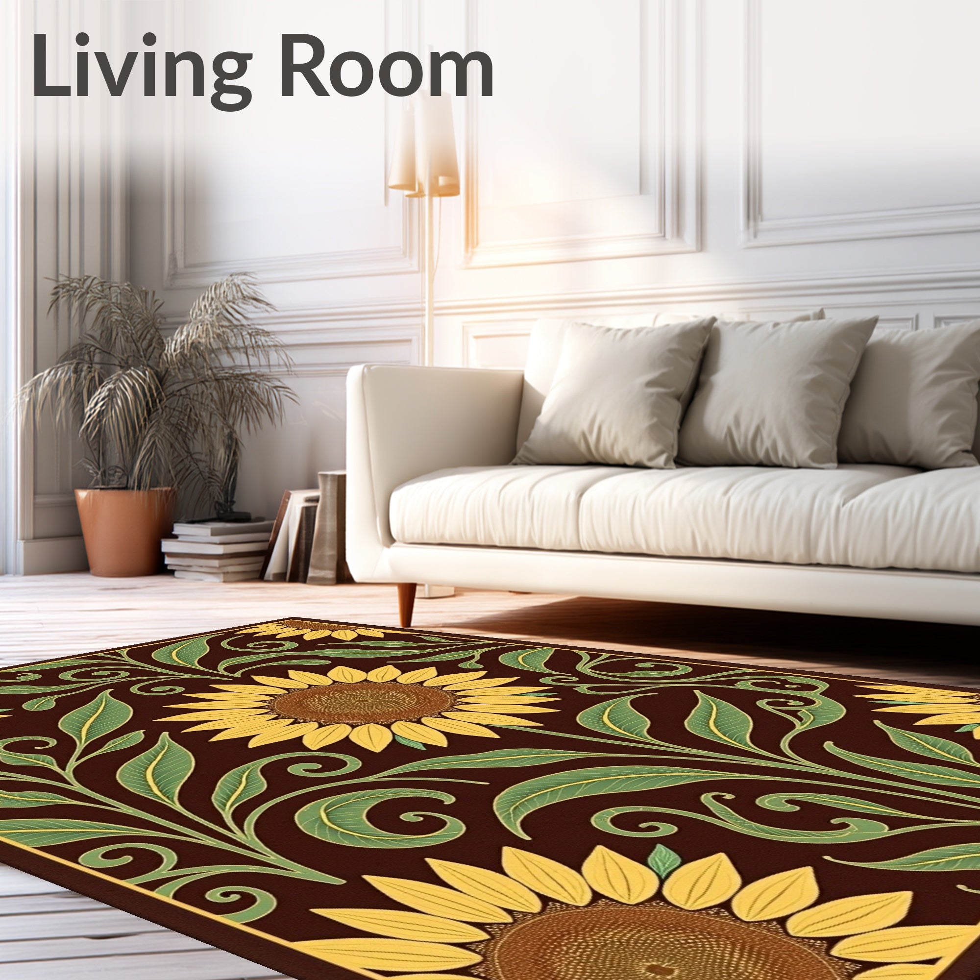 Yellow Sunflower Garden Brown Floral Rug