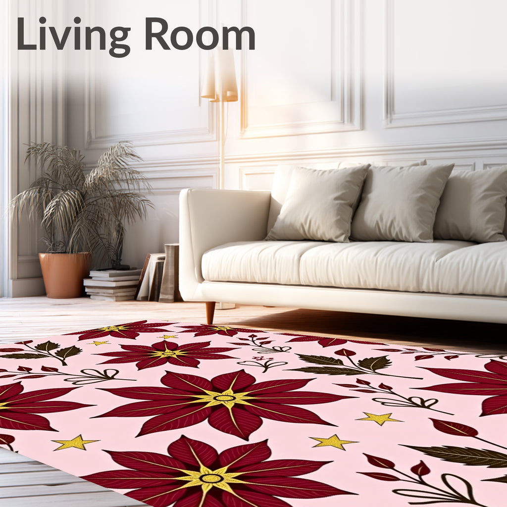 Red Poinsettia Stars Garden Rug