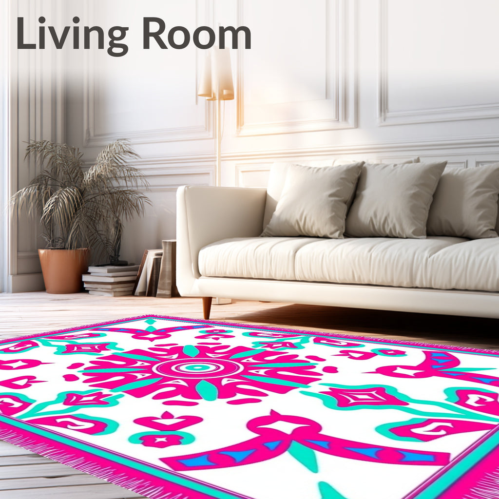 Vibrant Pink Teal Bird Medallion Rug