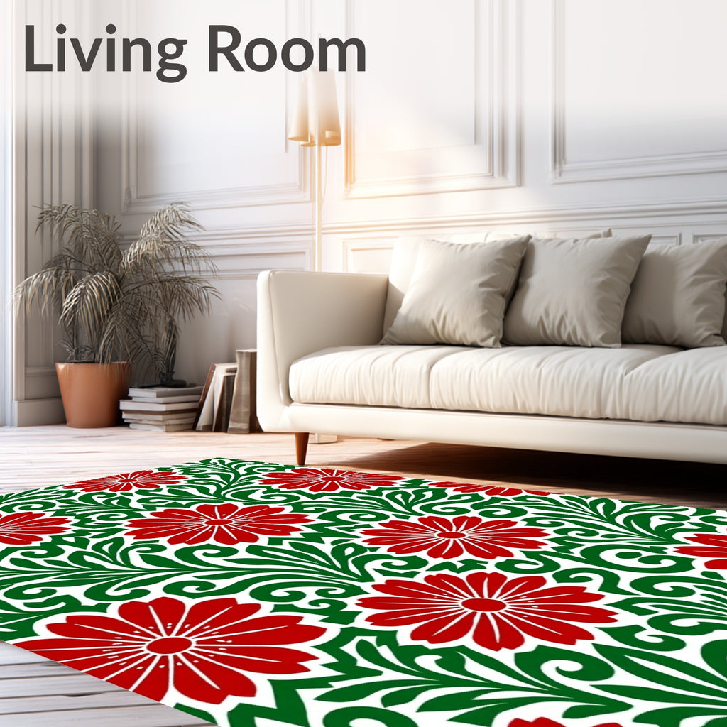 Red Daisy Floral Swirl Rug