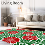 Red Daisy Floral Swirl Rug