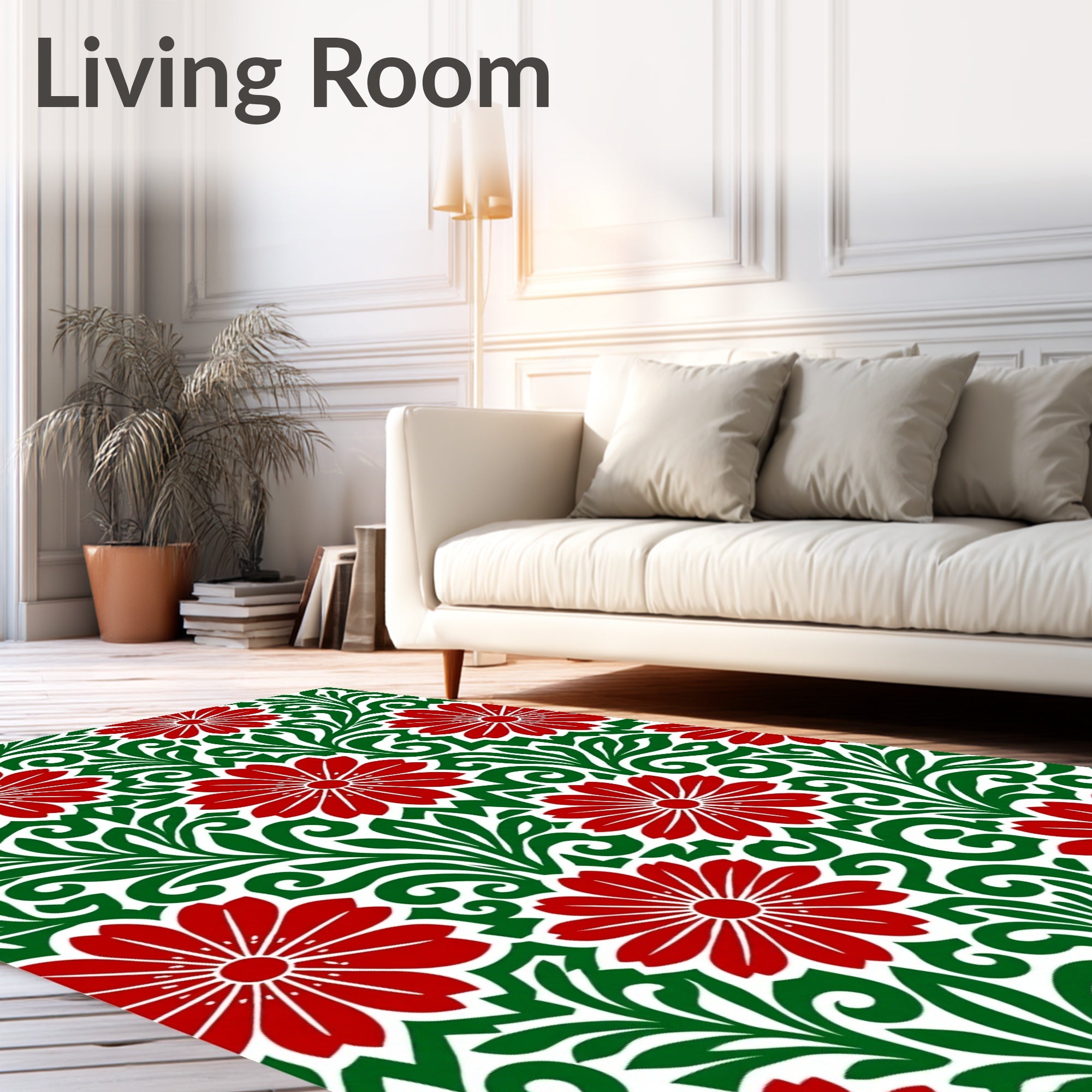 Red Daisy Floral Swirl Rug