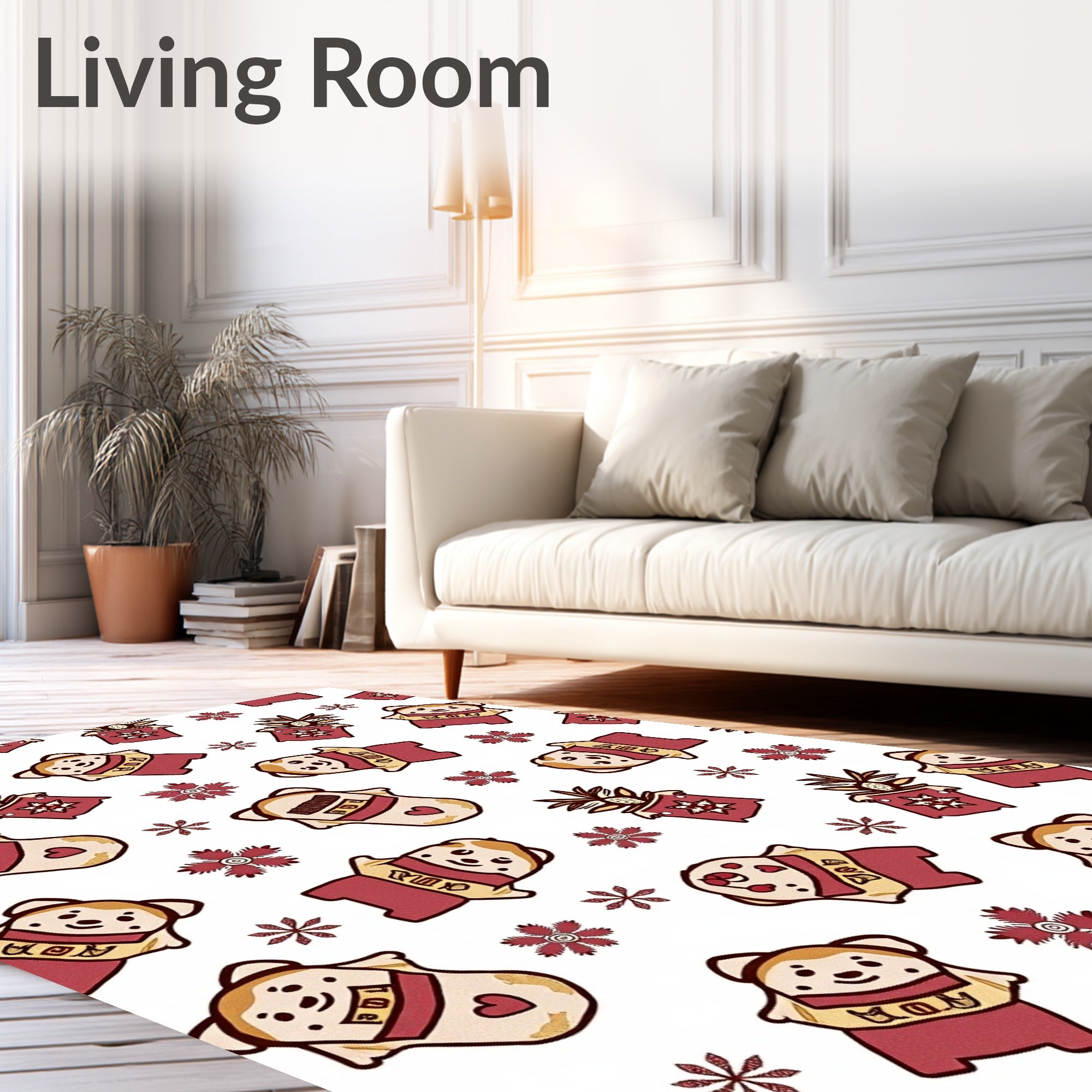 Cute Bear Pineapple Floral Red Rug